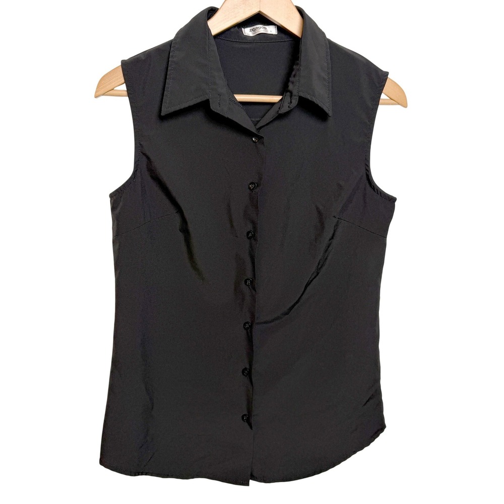 Zeagoo Sleeveless Button Down Shirt S Blouse Black Collared Office Workwear Chic